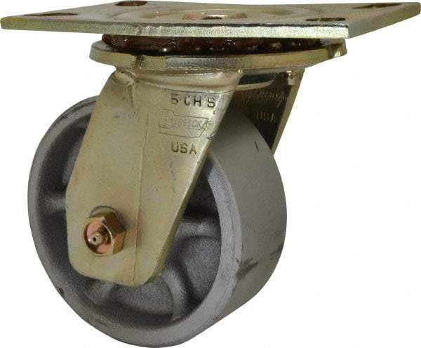 Albion - 5" Diam x 2" Wide x 6-1/2" OAH Top Plate Mount Swivel Caster - Semi-Steel, 1,750 Lb Capacity, Sealed Roller Bearing, 4-1/2 x 6-5/16" Plate - USA Tool & Supply