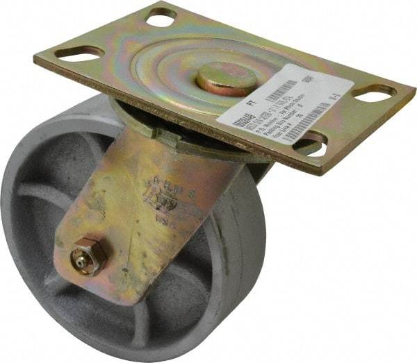 Albion - 6" Diam x 2" Wide x 7-1/2" OAH Top Plate Mount Swivel Caster - Semi-Steel, 1,750 Lb Capacity, Sealed Roller Bearing, 4-1/2 x 6-5/16" Plate - USA Tool & Supply