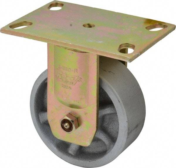 Albion - 5" Diam x 2" Wide x 6-1/2" OAH Top Plate Mount Rigid Caster - Semi-Steel, 1,750 Lb Capacity, Sealed Roller Bearing, 4-1/2 x 6-5/16" Plate - USA Tool & Supply