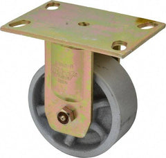 Albion - 5" Diam x 2" Wide x 6-1/2" OAH Top Plate Mount Rigid Caster - Semi-Steel, 1,750 Lb Capacity, Sealed Roller Bearing, 4-1/2 x 6-5/16" Plate - USA Tool & Supply