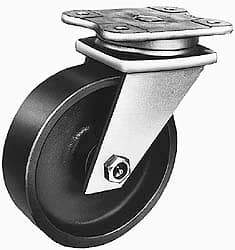 Albion - 6" Diam x 2-1/2" Wide x 8-1/8" OAH Top Plate Mount Swivel Caster - Semi-Steel, 2,500 Lb Capacity, Roller Bearing, 5-1/4 x 7-1/8" Plate - USA Tool & Supply
