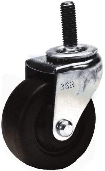 Shepherd - 3" Diam x 13/16" Wide x 3-1/2" OAH Stem Mount Swivel Caster with Brake - Soft Rubber, 110 Lb Capacity, Nylon Bearing, 3/8-16 x 1-1/2" Threaded Stem - USA Tool & Supply