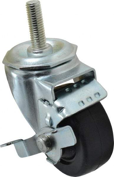 Albion - 3" Diam x 1-1/4" Wide x 4-1/4" OAH Stem Mount Swivel Caster with Brake - Soft Rubber, 150 Lb Capacity, Nylon Bearing, 1/2-13 x 1-1/2" Threaded Stem - USA Tool & Supply
