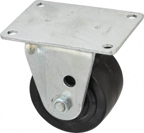 Albion - 3" Diam x 1-13/16" Wide x 3-31/32" OAH Top Plate Mount Rigid Caster - Phenolic, 700 Lb Capacity, Roller Bearing, 3-1/8 x 4-1/8" Plate - USA Tool & Supply