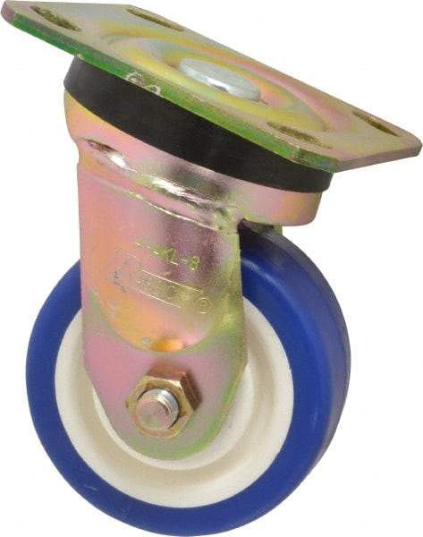 Albion - 4" Diam x 2" Wide x 5-5/8" OAH Top Plate Mount Swivel Caster - Polyurethane, 600 Lb Capacity, Roller Bearing, 4 x 4-1/2" Plate - USA Tool & Supply