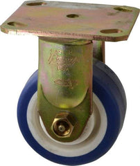 Albion - 4" Diam x 2" Wide x 5-5/8" OAH Top Plate Mount Rigid Caster - Polyurethane, 600 Lb Capacity, Roller Bearing, 4 x 4-1/2" Plate - USA Tool & Supply