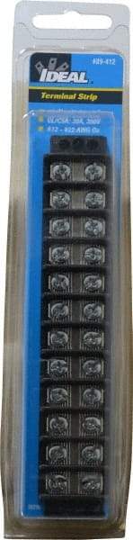 Ideal - 12 Poles, 300 Volt, 30 Amp, -40 to 266°F, Polyester Thermoplastic, Polyester Thermoplastic Multipole Terminal Block - Zinc Plated Steel, 22 to 12 AWG Compatibility, 0.56 Inch High - USA Tool & Supply