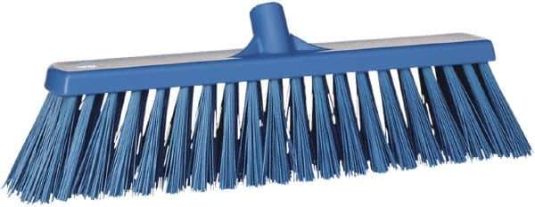 Vikan - 19" Heavy Duty Synthetic Push Broom - 4-1/2" Bristle Length, Plastic Block, European Threaded Handle Connection - USA Tool & Supply