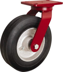 Hamilton - 10" Diam x 2-3/4" Wide, Rubber Swivel Caster - 700 Lb Capacity, Top Plate Mount, 4-1/2" x 6-1/2" Plate, Straight Roller Bearing - USA Tool & Supply