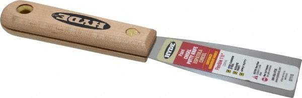 Hyde Tools - 1-1/2" Wide Steel Putty Knife - Flexible, Hardwood Handle, 7-3/4" OAL - USA Tool & Supply