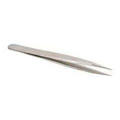 Value Collection - 4-3/4" OAL OO-SA Dumont-Style Swiss Pattern Tweezers - Thick Shanks with Flat Edges, Honed, Blunt Points - USA Tool & Supply