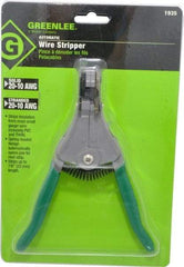 Greenlee - 20 to 10 AWG Capacity Automatic Wire Stripper - 7-1/8" OAL, Plastic Cushion Handle - USA Tool & Supply