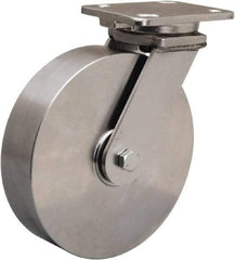 Hamilton - 8" Diam x 2" Wide x 9-1/2" OAH Top Plate Mount Swivel Caster - Forged Steel, 1,000 Lb Capacity, Delrin Bearing, 4 x 5" Plate - USA Tool & Supply