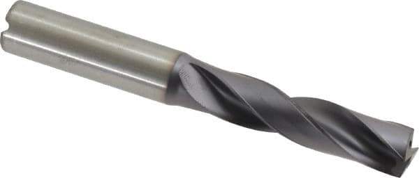 Kennametal - 12.8mm 180° Spiral Flute Solid Carbide Screw Machine Drill Bit - Right Hand Cut, 60mm Flute Length, 107mm OAL, Flat-Bottom Point, Straight Shank, Through Coolant - USA Tool & Supply