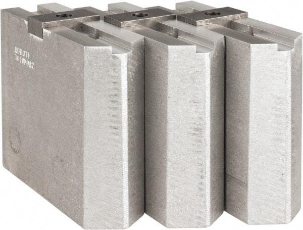 Abbott Workholding Products - Tongue & Groove Attachment, Square Soft Lathe Chuck Jaw - 3 Jaws, Aluminum, 2-1/8" Btw Mount Hole Ctrs, 4-1/2" Long x 1-1/2" Wide x 4" High, 1/2" Groove, 1/2" Fastener - USA Tool & Supply