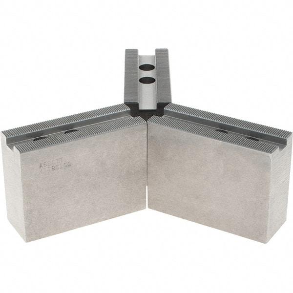Abbott Workholding Products - 1.5mm x 60° Serrated Attachment, Square Soft Lathe Chuck Jaw - 3 Jaws, Steel, 63/64" Btw Mount Hole Ctrs, 4" Long x 1-1/2" Wide x 3" High, 0.5512" Groove, 0.4724" & 12mm Fastener - USA Tool & Supply