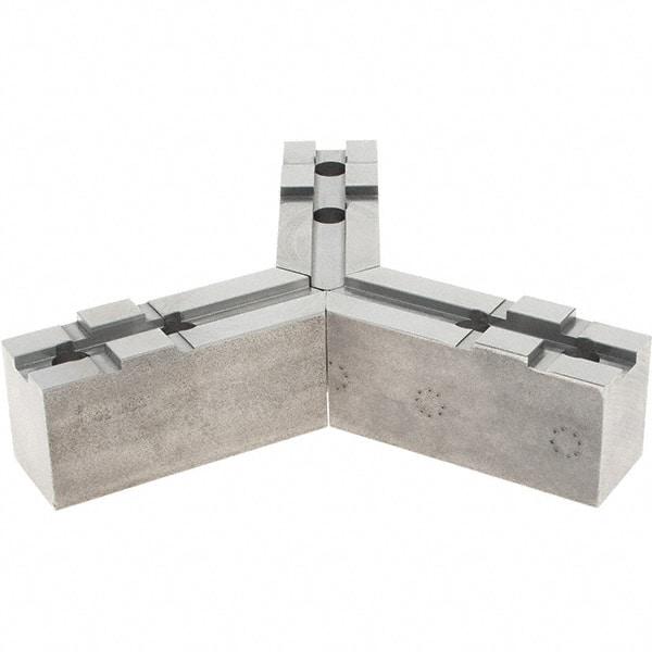 Abbott Workholding Products - Tongue & Groove Attachment, Square Soft Lathe Chuck Jaw - 3 Jaws, Steel, 1.5748" Btw Mount Hole Ctrs, 4-1/2" Long x 1-1/2" Wide x 2" High, 0.4724" Groove, 0.4724" & 12mm Fastener - USA Tool & Supply