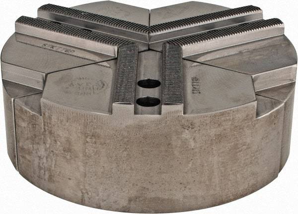 Abbott Workholding Products - 1.5mm x 60° Serrated Attachment, Round Soft Lathe Chuck Jaw - 3 Jaws, Steel, 0.7874" Btw Mount Hole Ctrs, 6" Wide x 2" High, 0.4724" Groove, 0.3937" & 10mm Fastener - USA Tool & Supply