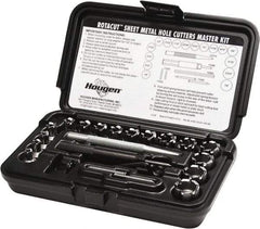 Hougen - 21 Piece, 1/4 to 3/4" Cutter Diam, 1/4" Cutting Depth, High Speed Steel Annular Cutter Set - Bright Finish, 1/4 to 3/4" Cutter Diams, 3 Flats on Shank - USA Tool & Supply