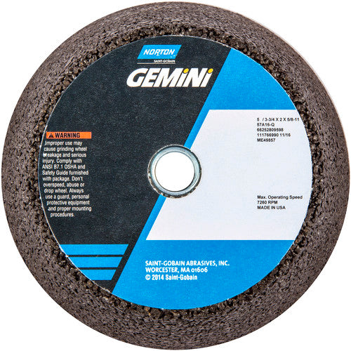 ‎5″ / 3-3/4″ × 2″ × 5/8″-11-Gemini Snagging Wheel Type 11-Flaring Cup 16 Grit Aluminum Oxide - USA Tool & Supply