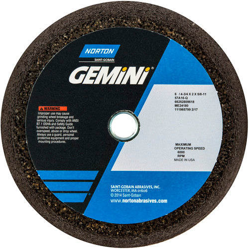 ‎6″ / 4-3/4″ × 2″ × 5/8″-11-Gemini Snagging Wheel Type 11-Flaring Cup 16 Grit Aluminum Oxide - USA Tool & Supply