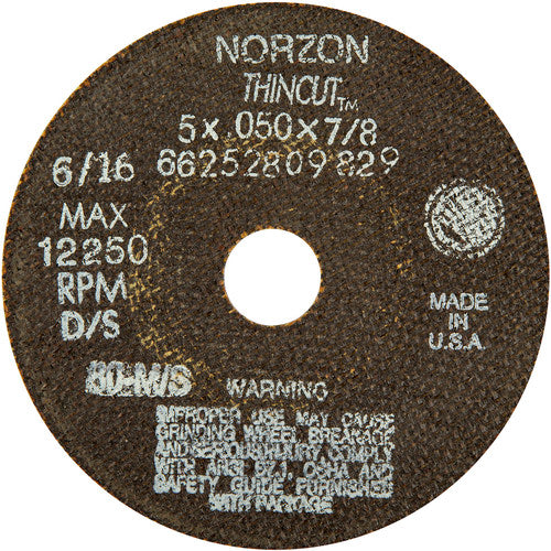 5″ × 1/2″ × 7/8″ NorZon Plus Right Angle Cut-Off Wheel Type 01 Straight 36 Grit - USA Tool & Supply