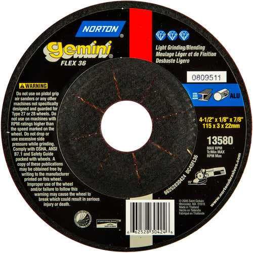 ‎4-1/2″ × 1/8″ × 7/8″ Gemini Non-Woven Depressed Center Wheel Type 27 36 Grit - USA Tool & Supply