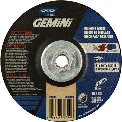 ‎6 × 1/4 × 5/8 - 11″ Gemini Grinding Wheel A 24 S Type 27 - USA Tool & Supply
