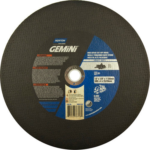 12″ × 1/8″ × 1″ Metal HD High Speed Cut-Off Wheel Type 01 Straight 24 Grit Aluminum Oxide - USA Tool & Supply