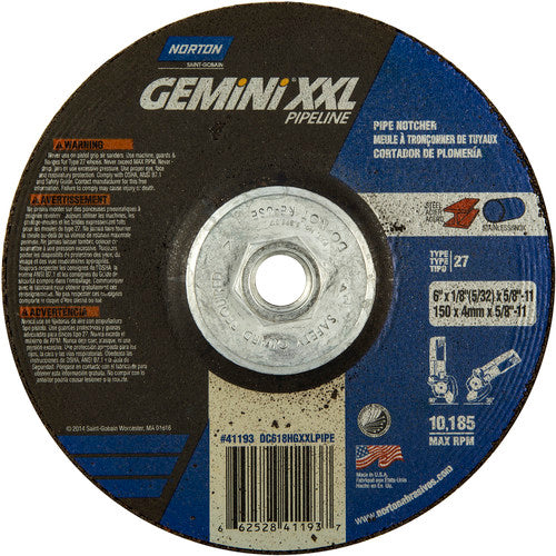6″ × 5/32″ × 5/8″ Gemini Non-Woven Depressed Center Wheel Type 27 - USA Tool & Supply