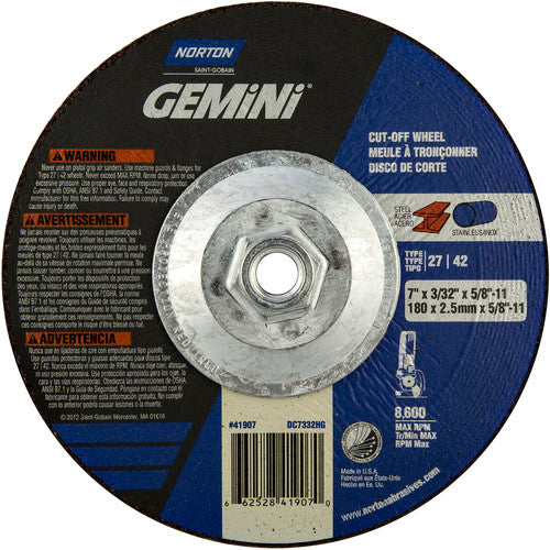 ‎7″ × 3/32″ × 5/8″-11 Gemini Non-Woven Depressed Center Wheel Type 27 24 Grit - USA Tool & Supply