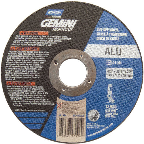 ‎4-1 /2″ × 0.045″ × 7/8″ Right Angle Cut-Off Wheel Gemini RightCut ALU 36 Grit - USA Tool & Supply