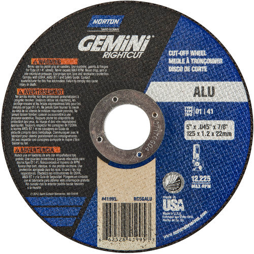 5″ × 0.045″ × 7/8″ Right Angle Cut-Off Wheel Gemini RightCut ALU 36 Grit - USA Tool & Supply