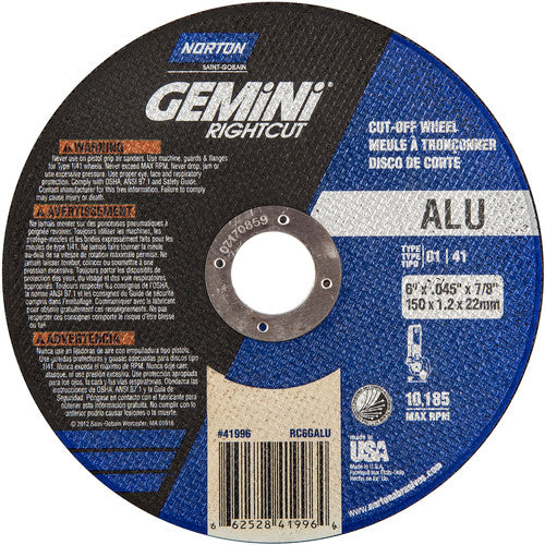 6″ × 0.045″ × 7/8″ Right Angle Cut-Off Wheel Gemini RightCut ALU 36 Grit - USA Tool & Supply