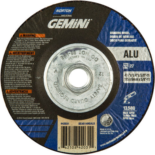 ‎4-1/2″ × 1/4″ × 5/8″ Gemini Non-Woven Depressed Center Wheel Type 27 - USA Tool & Supply
