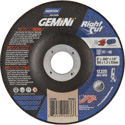 5 x .045 × 7/8″ Gemini RightCut Cutting Wheel A 24 Q BDA Type 27/42 - USA Tool & Supply