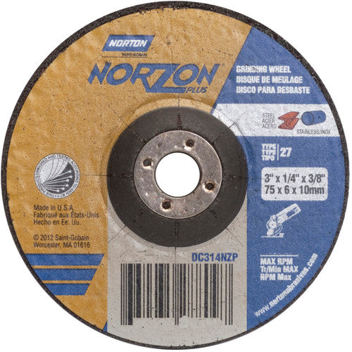 3″ × 1/4″ × 3/8″ NorZon Plus Non-Woven Depressed Center Wheel Type 27 20 Grit - USA Tool & Supply
