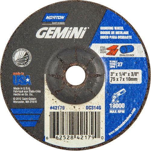 3″ × 1/4″ × 3/8″ Gemini Non-Woven Depressed Center Wheel Type 27 Aluminum Oxide - USA Tool & Supply