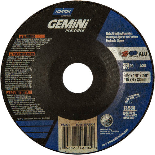 ‎4-1/2″ × 1/8″ × 7/8 ″ Gemini Non-Woven Depressed Center Wheel Type 29 36 Grit - USA Tool & Supply
