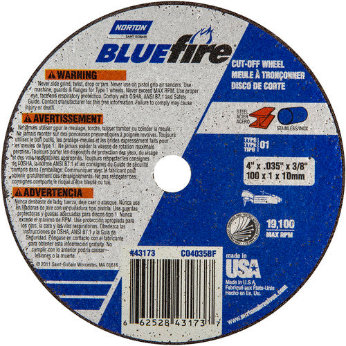 4 x .035 × 3/8″ BlueFire Small Diameter Cut-Off Wheel >3″ ZA 46 X Type 01/41 - USA Tool & Supply