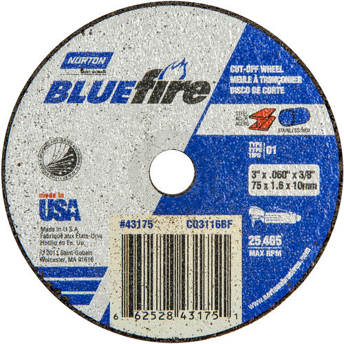 3 x .060 × 3/8″ BlueFire Small Diameter Cut-Off Wheel <=3″ ZA 46 X Type 01/41 - USA Tool & Supply