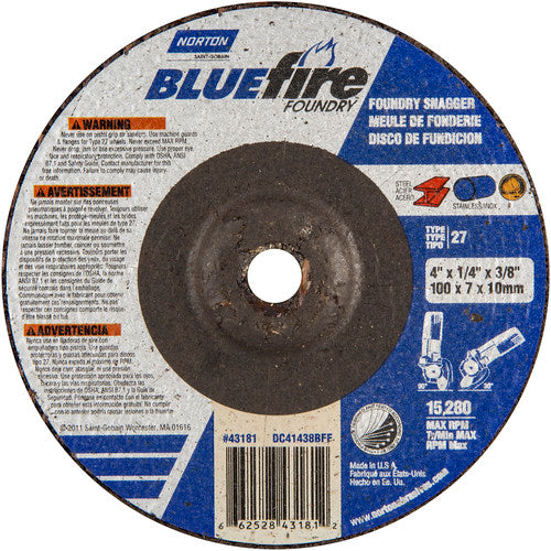 4″ × 1/4″ × 3/8″ BlueFire Non-Woven Depressed Center Wheel Type 27 Zirconia Alumina / Aluminum Oxide - USA Tool & Supply