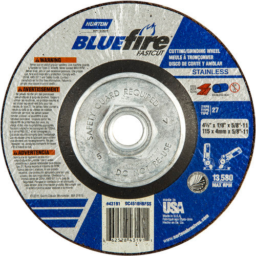 ‎4-1/2″ × 1/8″ × 5/8″ BlueFire Non-Woven Depressed Center Wheel Type 27 - USA Tool & Supply
