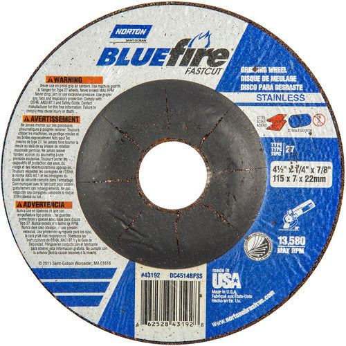 ‎4-1/2″ × 1/4″ × 7/8″ BlueFire Non-Woven Depressed Center Wheel Type 27 - USA Tool & Supply