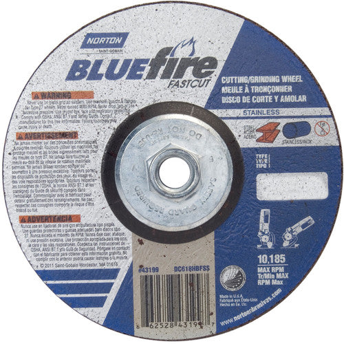 ‎6 × 1/8 × 5/8 - 11″ BlueFire INOX/SS Fast Cut Grinding Wheel ZA 30 U Type 27 - USA Tool & Supply