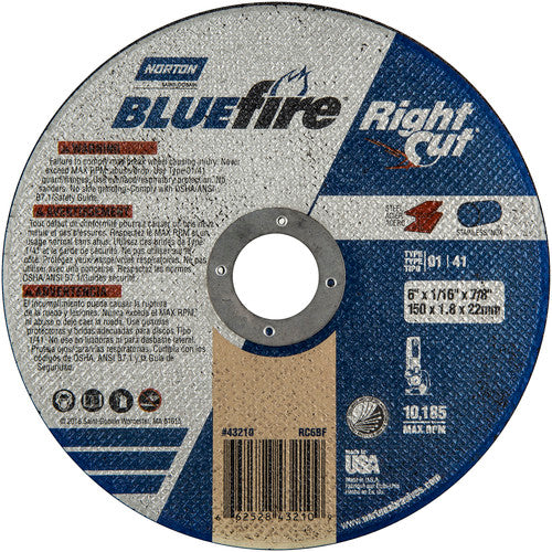 6 × 1/16 × 7/8″ BlueFire RightCut Right Angle Cut-Off Wheel ZA 36 Q Type 01/41 - USA Tool & Supply