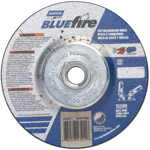 ‎4-1/2 × 1/8 × 5/8 - 11″ BlueFire Grinding Wheel ZA 30 U Type 27 - USA Tool & Supply