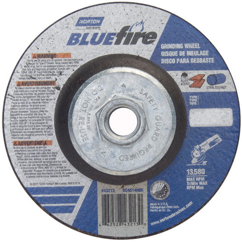 ‎4-1/2 × 1/4 × 5/8 - 11″ BlueFire Grinding Wheel ZA 24 S Type 27 - USA Tool & Supply