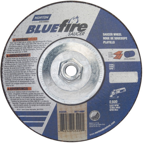 7″ × 1/4″ × 5/8″ BlueFire Non-Woven Depressed Center Wheel Type 28 Saucer - USA Tool & Supply