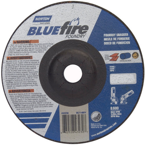 7″ × 1/4″ × 7/8″ BlueFire Non-Woven Depressed Center Wheel Type 27 Zirconia Alumina / Aluminum Oxide - USA Tool & Supply